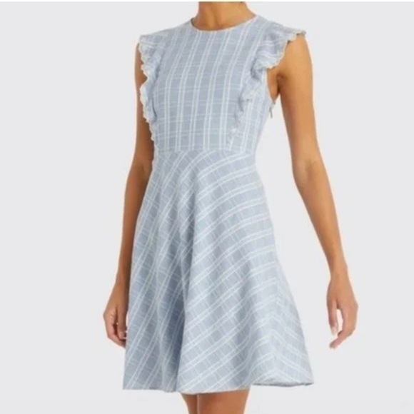 Draper James Dresses & Skirts - Draper James Blue White Windowpane Plaid Linen Dress